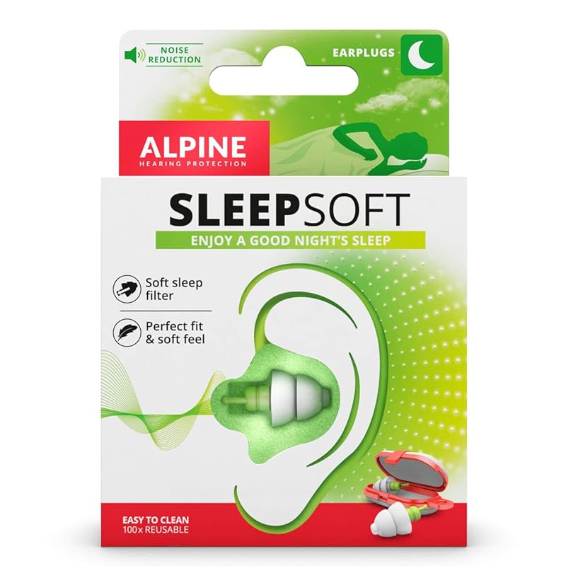 Alpine Sleepsoft Ear Plugs (2019) - Reduces Snoring and Improves Sleep - Soft Filters Designed for Sleeping - Comfortable Hypoallergenic Material -