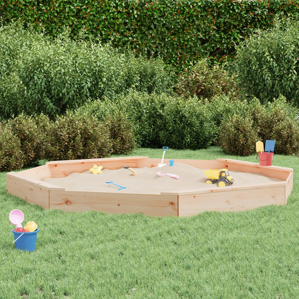 VidaXL (natural pine, 232 x 232 x 20 cm) vidaXL Sandbox with Seats Kids Toy Outdoor Sandpit Octagon Solid Wood Pine