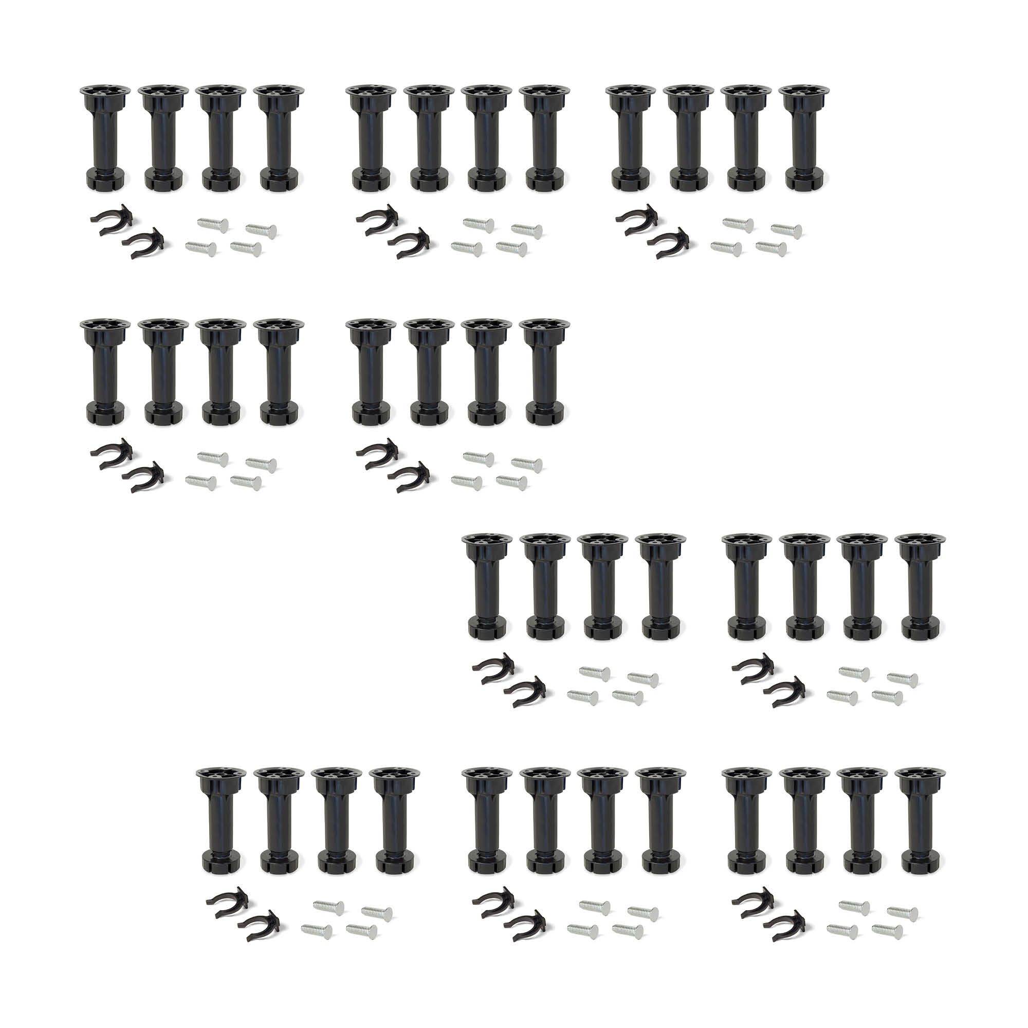 EMUCA Lotto da 10 di kit di 4 piedini Bone regolabili H 150 mm in plastica nera