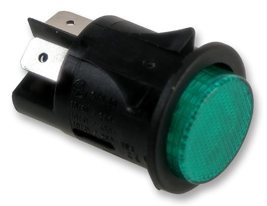 Molveno Illuminated Latching Push Button Switch, Panel Mount, DPST, 25mm Cutout, Green LED