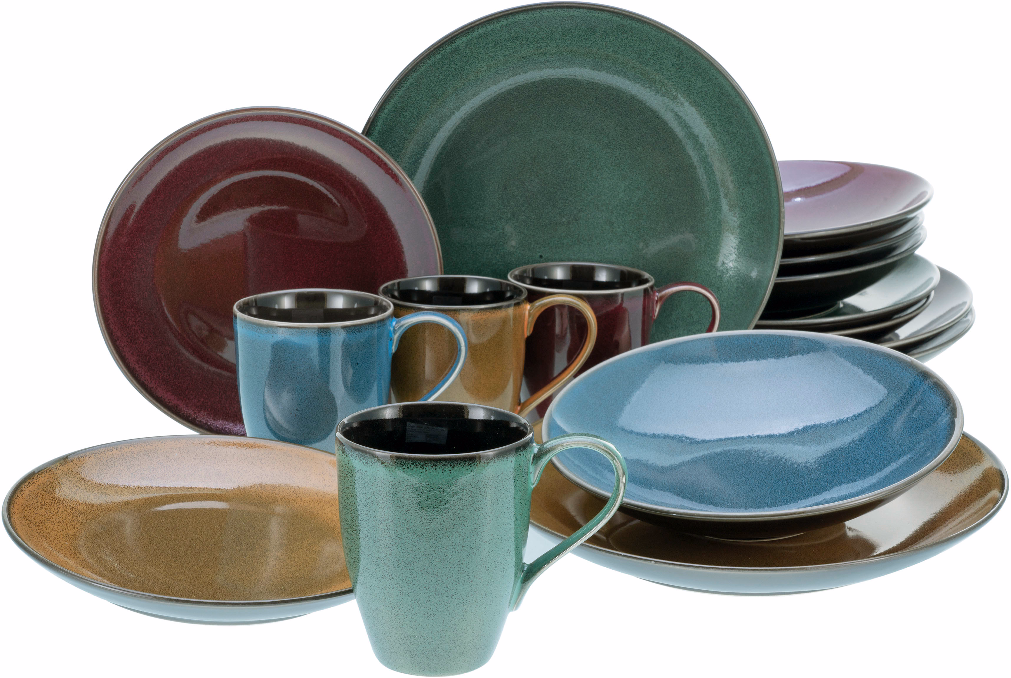 Creatable , 23858, collection, collection, 16 piece dinnerware set blue,green,red