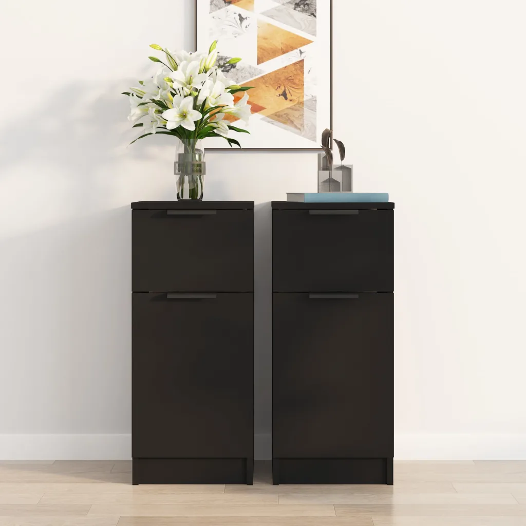 VidaXL Sideboards 2 Pcs Black 30X30X70 Cm Engineered Wood Sideboards