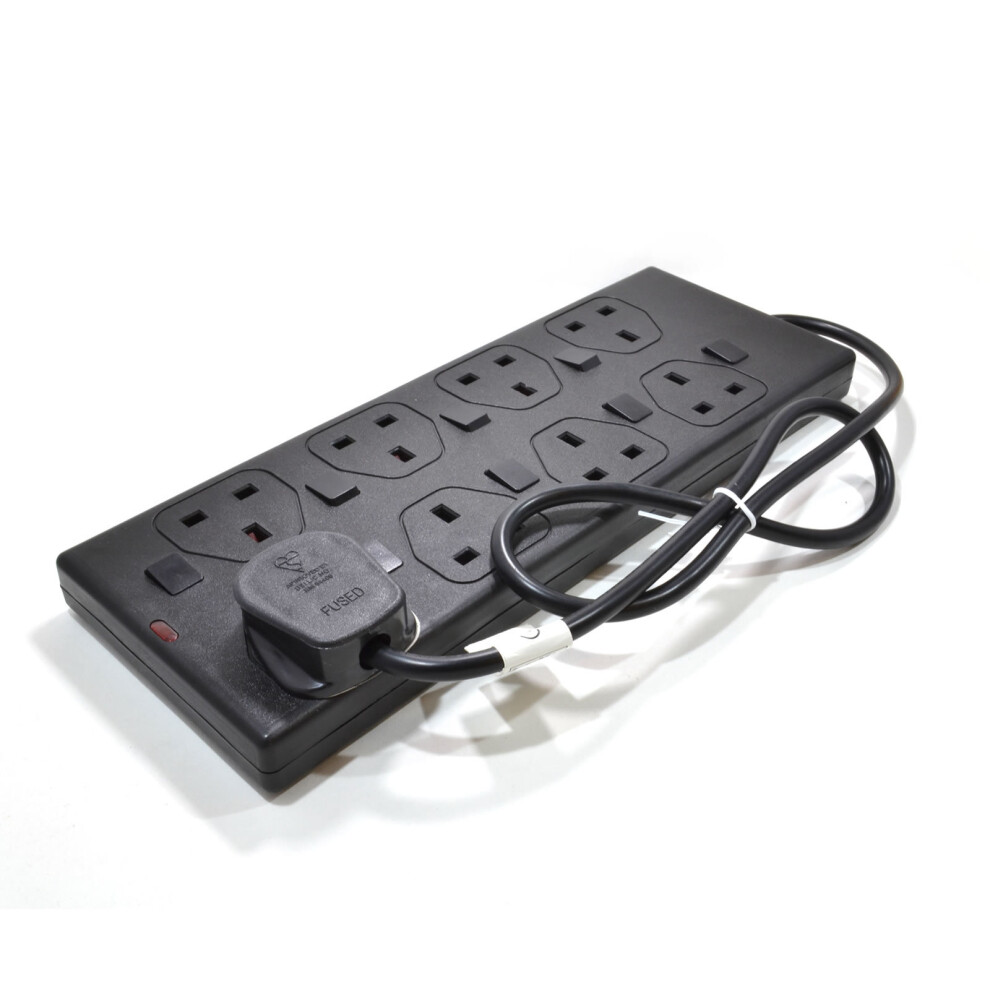 Kenable Switched 8 Gang Mains Extension Lead 8 Way UK Power Sockets Black 1m