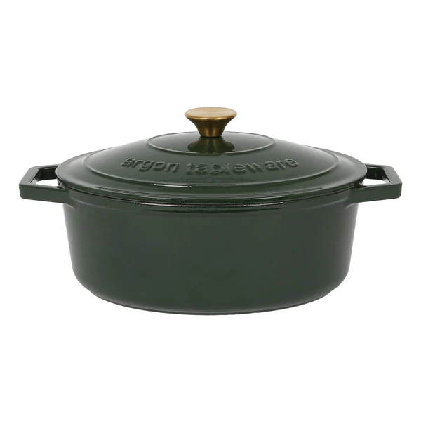 Argon Tableware 4.68L Oval Cast Iron Casserole Dish - Green
