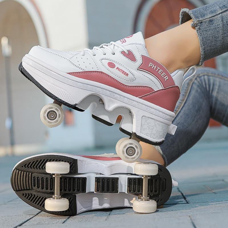 Angel Ting Children Teenagers Boys and Girls Shapeshifting Shoes Four Wheels Dual-purpose Roller Skates Double Row Runaway Shoes Roller Skates 39