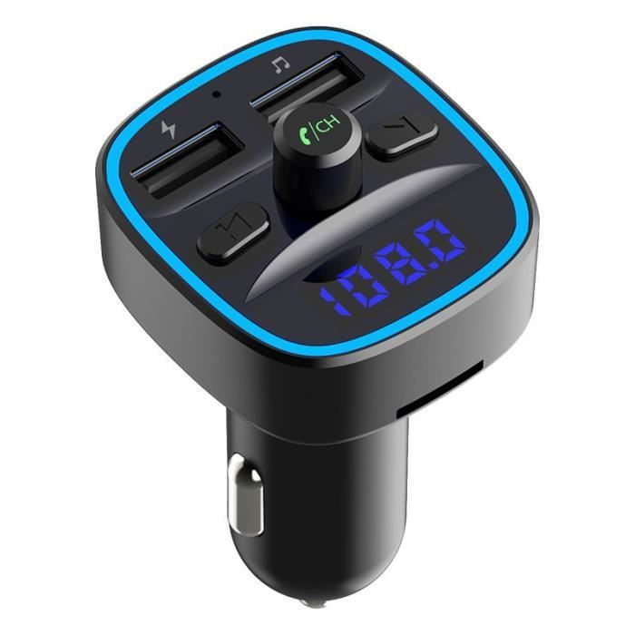 Techtrusty Transmetteur FM Bluetooth 5.0, Bluetooth Lecteur MP3 Adaptateur Radio sans Fil Kit Émetteur FM Voiture Chargeur, Appel Mains Libres