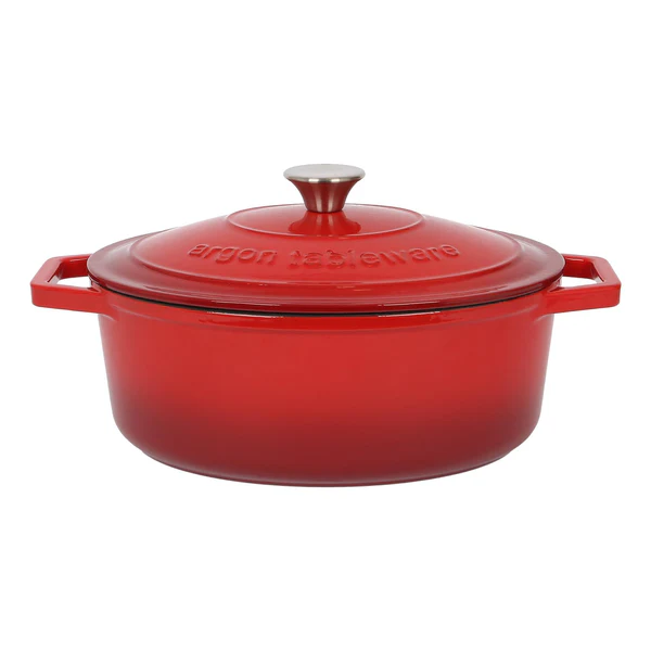 Argon Tableware Oval Cast Iron Casserole Dish With Self-Basting Lid - 4.68L - Red Ombre