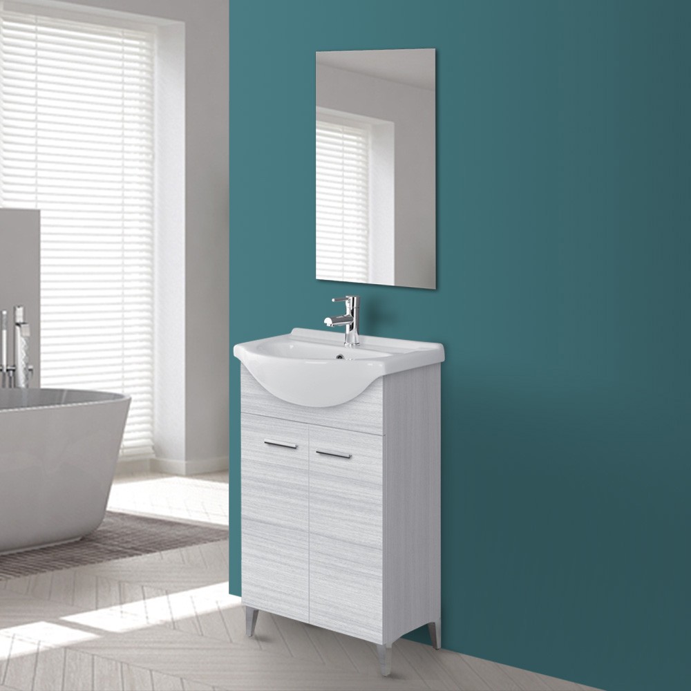 FERIDRAS Mobile bagno grigio due ante lavabo ceramica specchio moderno 799083