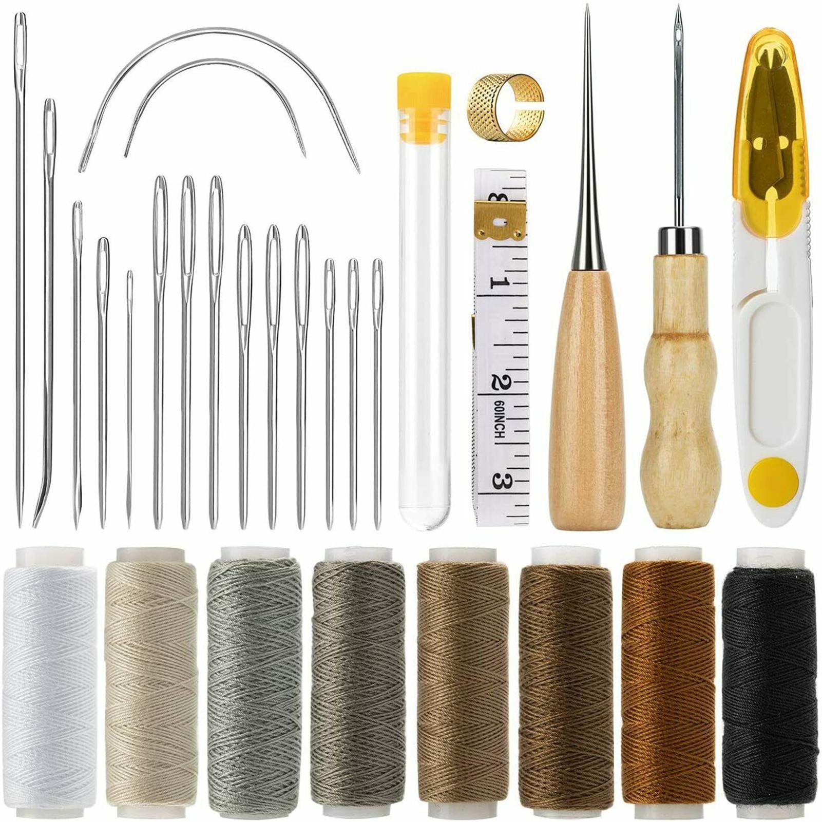 TOMTOP JMS 29Pcs Leather Sewing Kit Sewing Stitching Needles Thread Cord Measuring Tape Sewing Thimble DIY 29Pcs