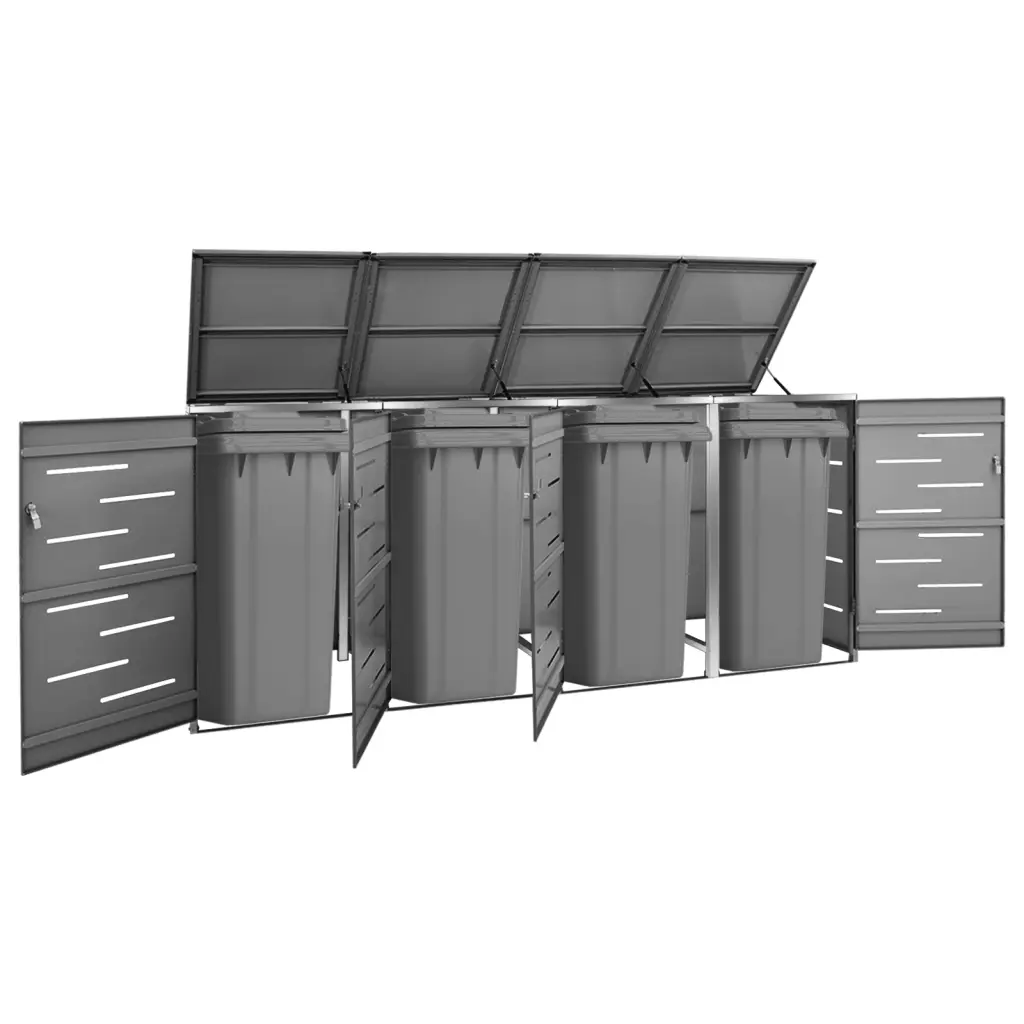 VidaXL Quadruple Wheelie Bin Shed 276.5x77.5x115.5 cm Stainless Steel