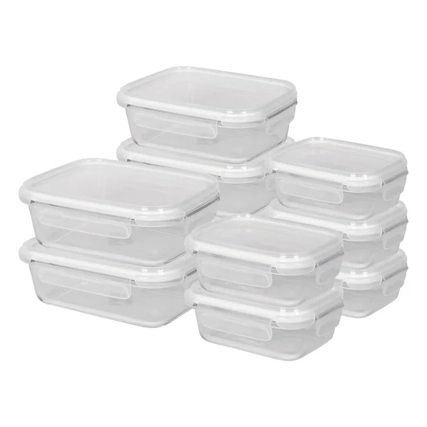 Harbour Housewares Glass Food Storage Containers Set With White Lids - 2 Sizes - 10Pc Reusable Airtight Meal Prep Tubs Microwave And Freezer Safe