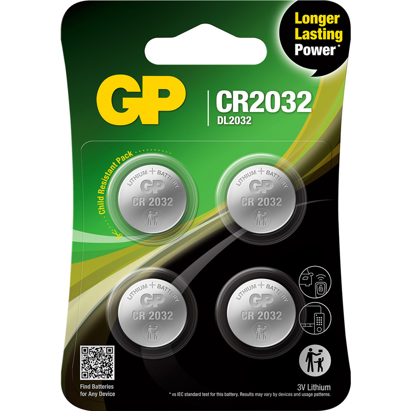 Grey Pneumatic GP Batteries GP Coin Cell Batteries CR2032 4PK