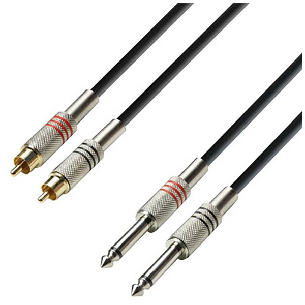 Adam Hall Stage Equipment ah-Cables Adam Hall 3 Star Series 1m 2x RCA Male to 2x 6.3mm Jack Mono Audio Cable