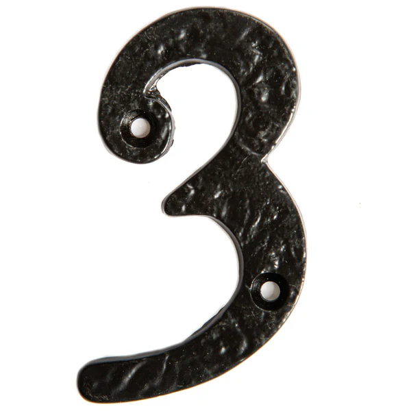 80mm Black Rustic Iron House Number 3 | By Hammer & Tongs