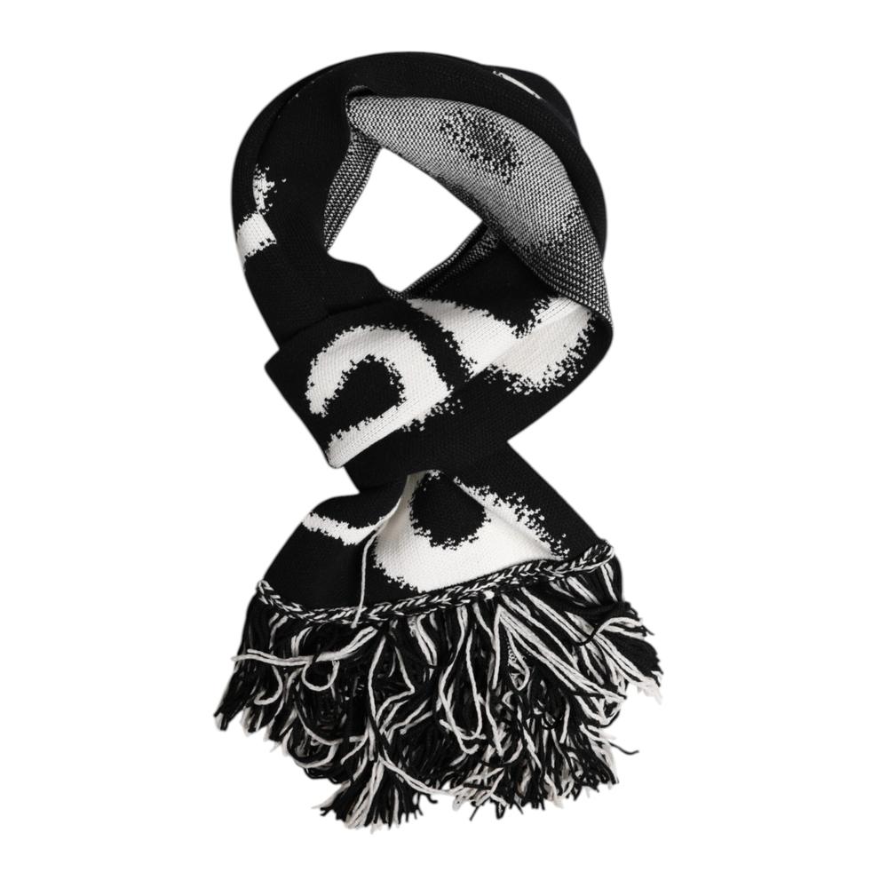 DOLCE & GABBANA Patterned Fringe Scarf- Black Scarves