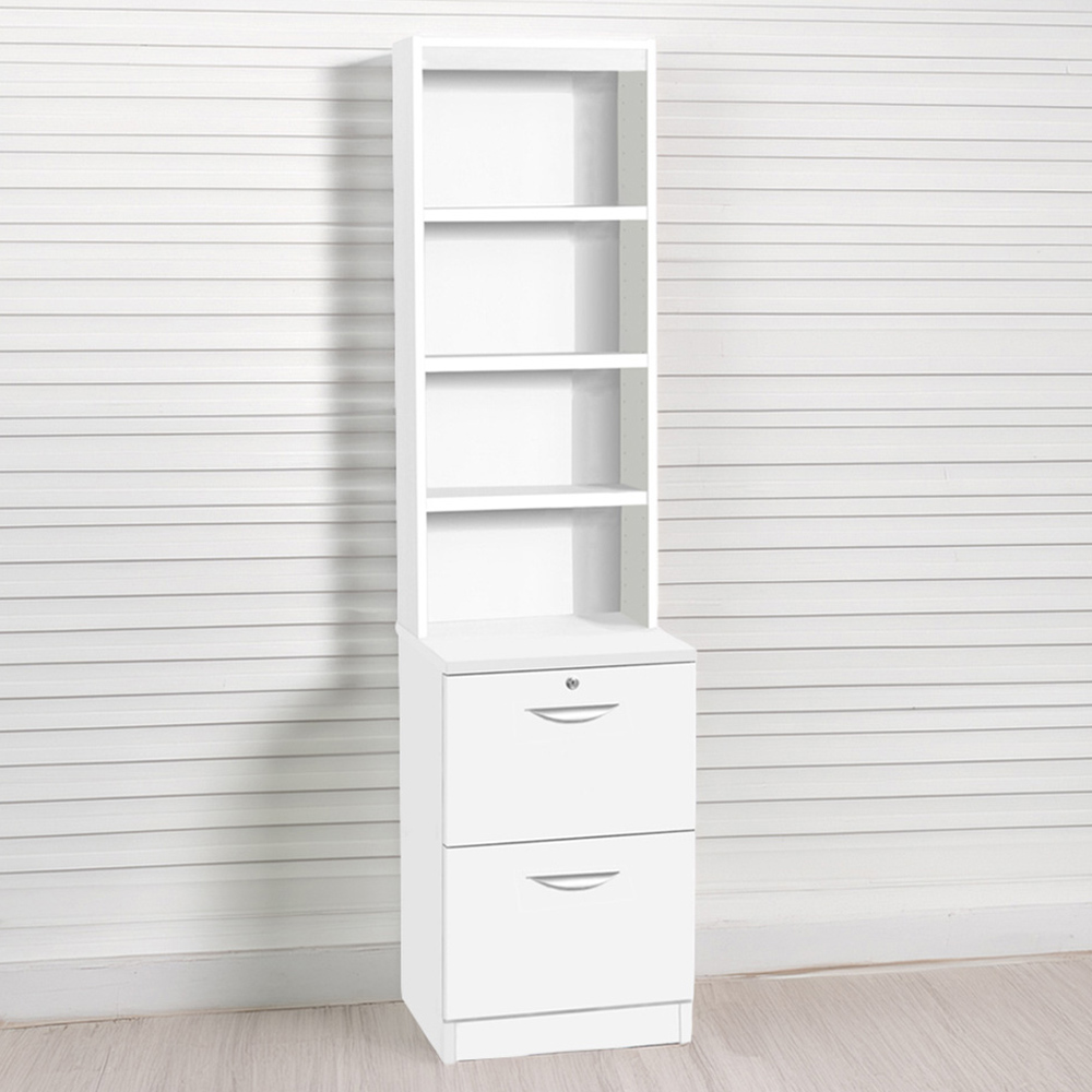 R White Cabinets White 2 Drawer 4 Shelf Filing Cabinet with Hutch