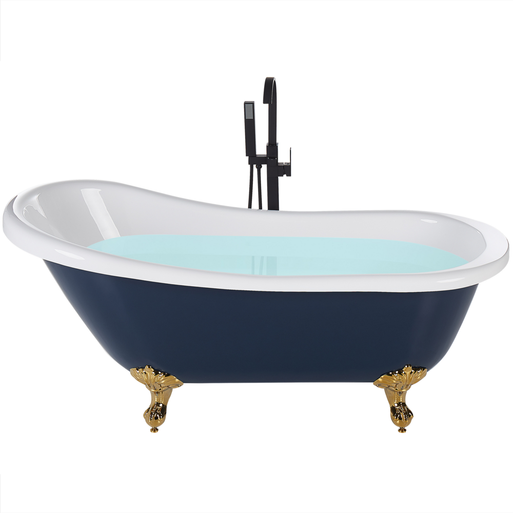 Beliani Freestanding Bath 1500 X 770 mm Blue And Gold Cayman