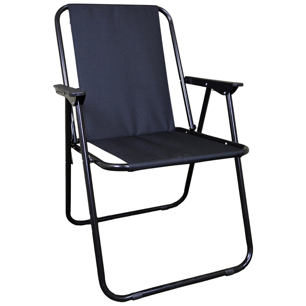 Samuel Alexander 6 Pack Black Folding Canvas Camping / Festival / Outdoor Chairs with Plastic Arm Rests