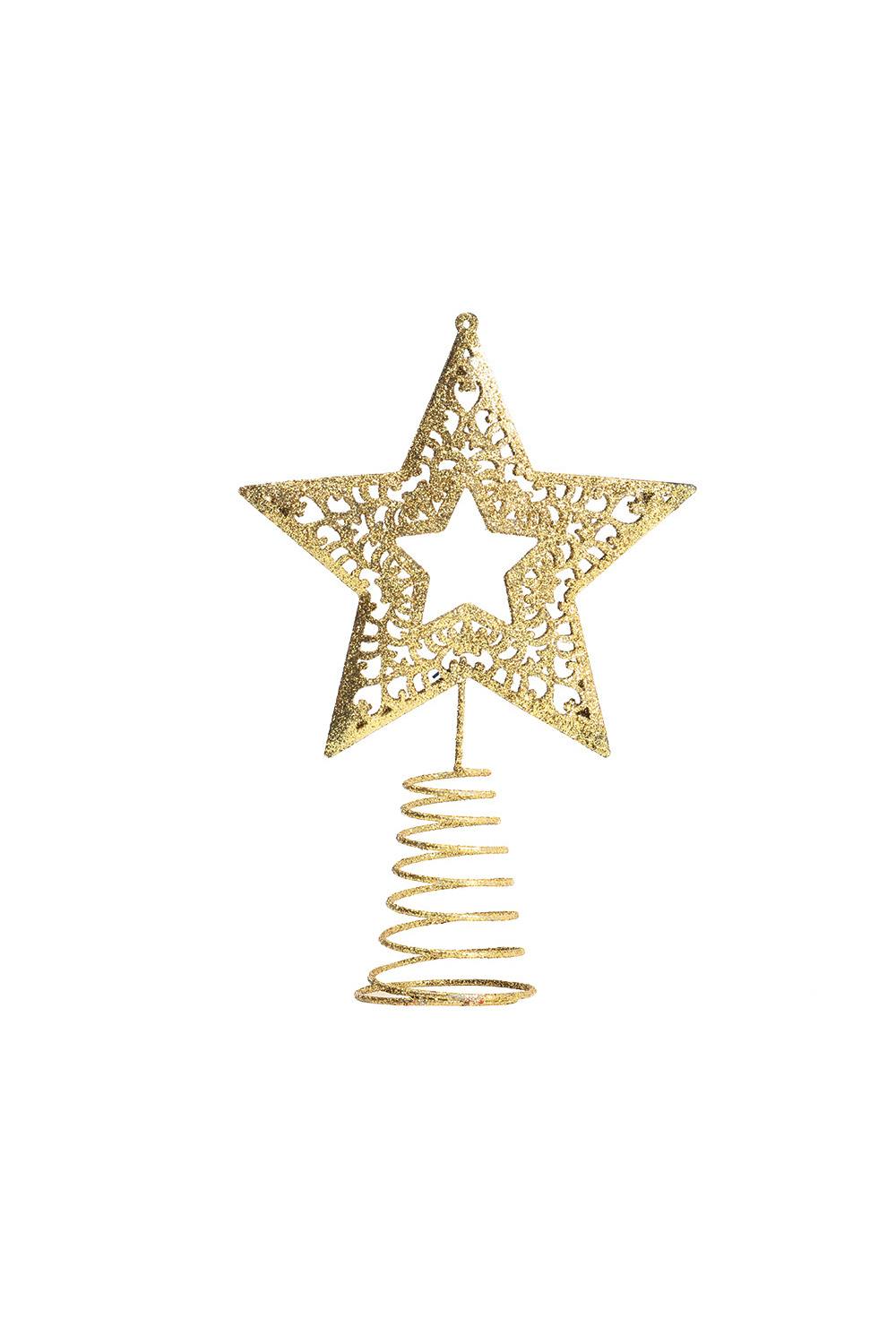 Living And Home Christmas Tree Star Topper Golden Glitter Ornaments