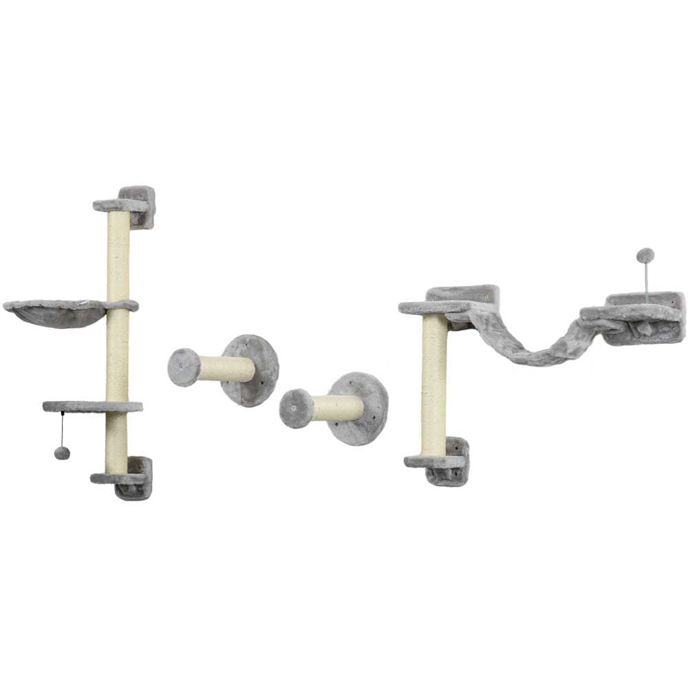 PawHut Cat Wall Furniture with Hammock, Perches, Ladder, Scratching Post, Grey