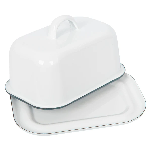 White Enamel Butter Dish - 18.5cm x 10cm