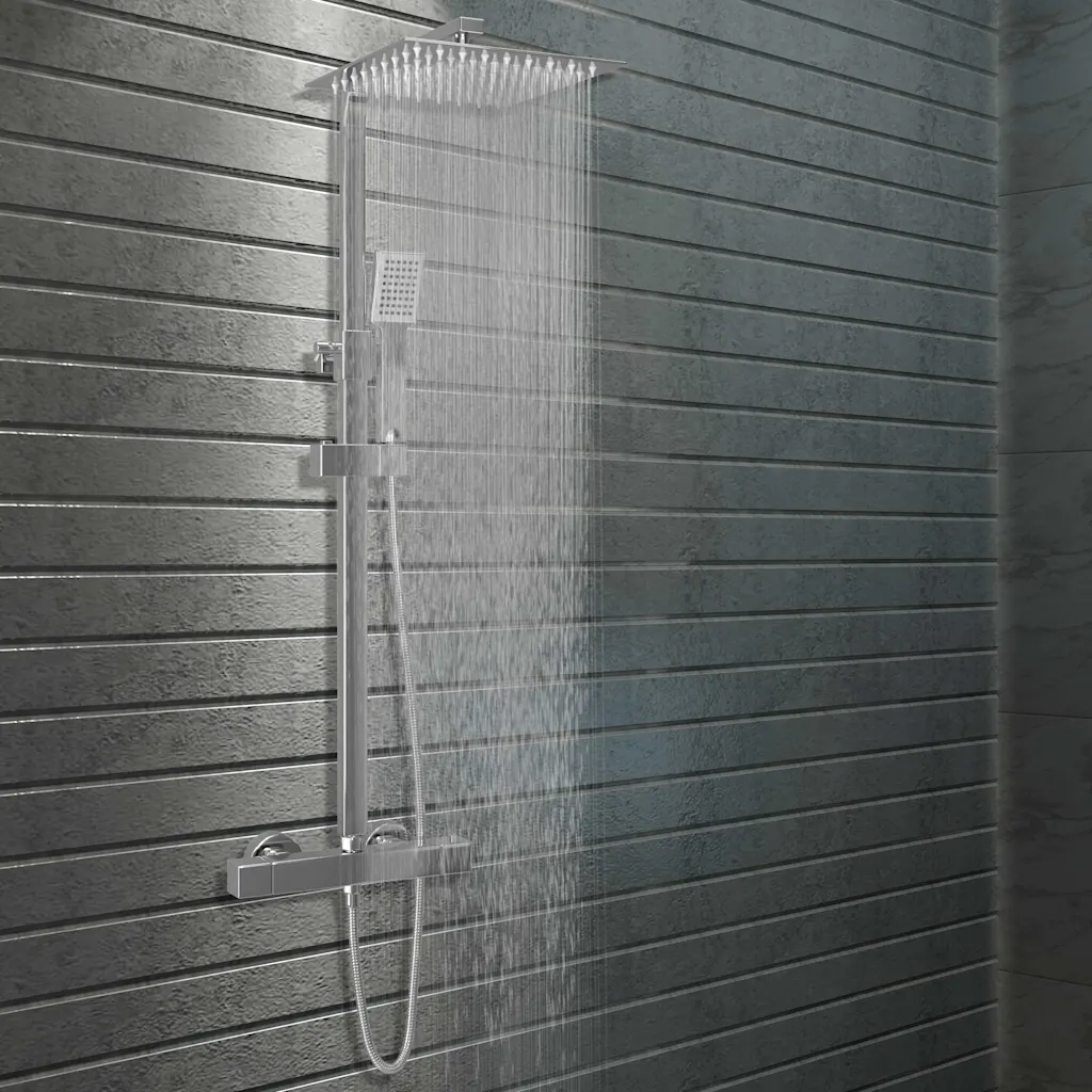 VidaXL Dual Head Shower Set with Thermostat Stainless Steel