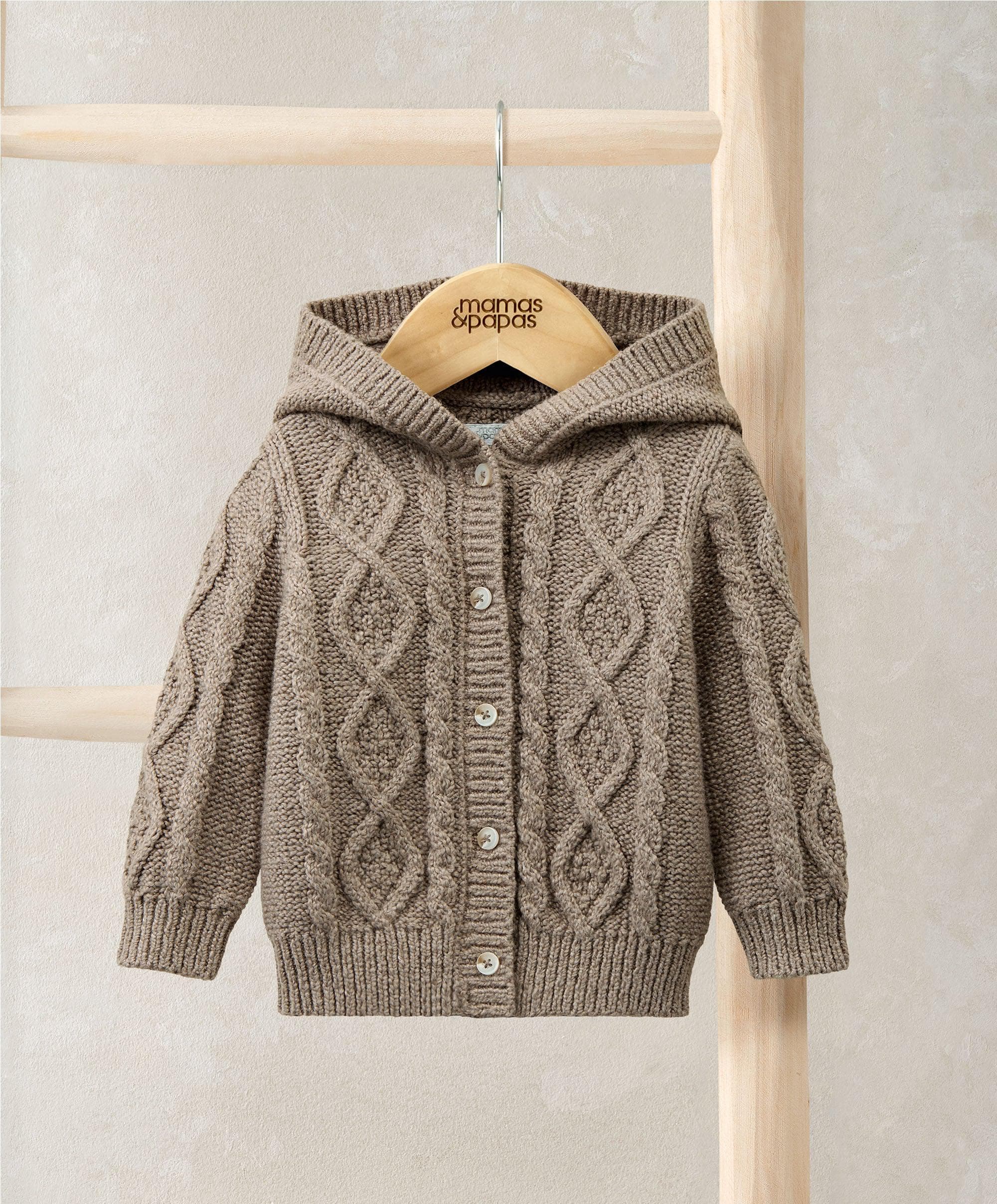 Mamas & Papas Hooded Cable Knit Cardigan - Oatmeal