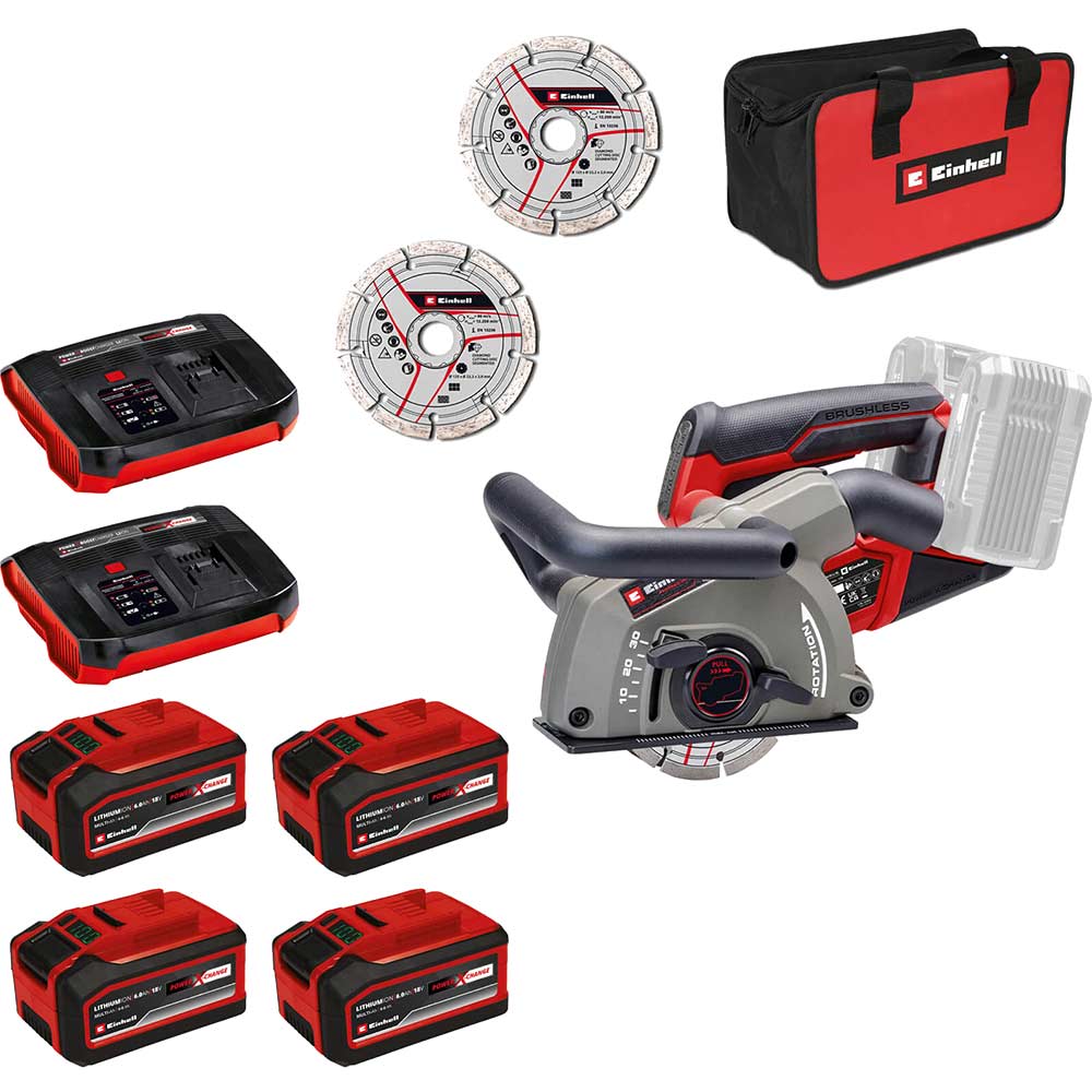 Einhell Professional TP-MA 36/30 Li BL 36v Cordless Brushless Wall Chaser 4 x 6ah Li-ion Twin or Dual Battery Charger Bag
