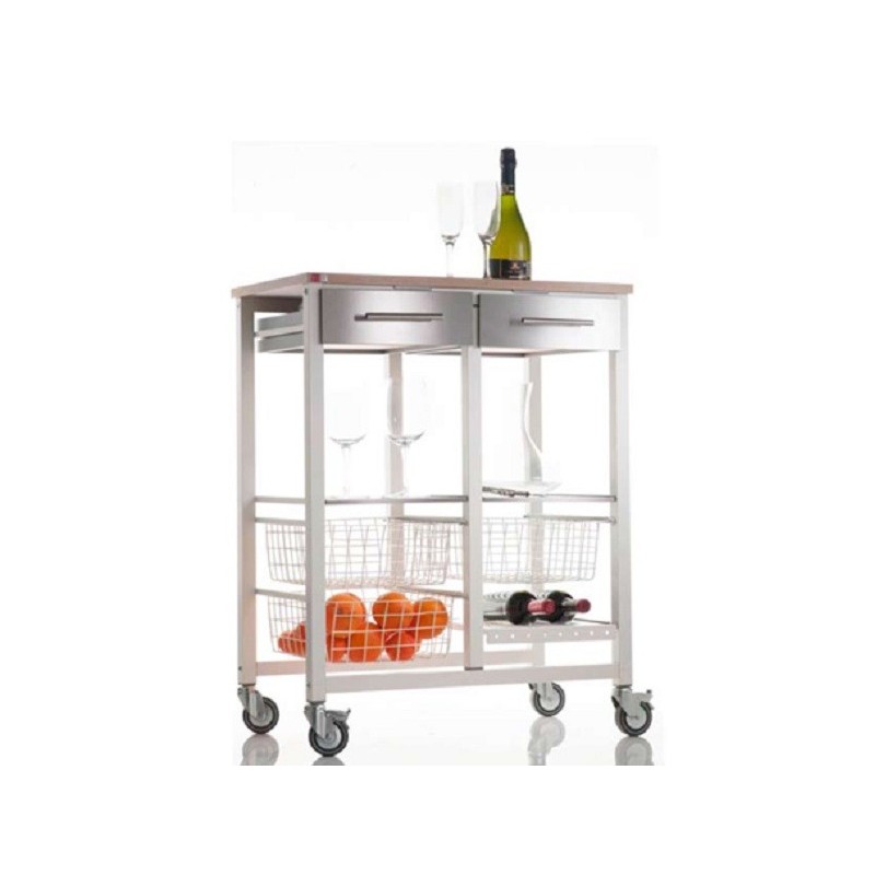 Hahn Don Hierro Onda Double Butcher's Trolley, Ivory White / Beech