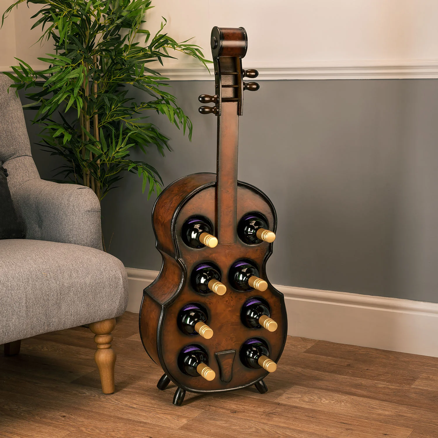 Christow Cello Wine Rack Wooden 8 Bottle Holder With Mahogany Effect H101cm