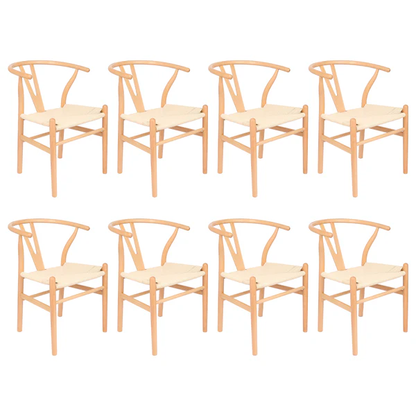 Nicholas Winter Beech Wooden Wishbone Dining Chairs - Natural - Set of 8