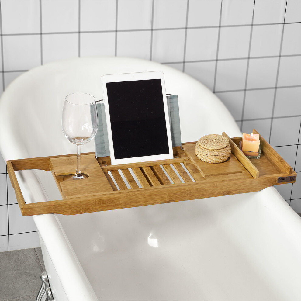 SOBUY Extendable Bamboo Bathtub Rack Caddy Tray - Netural