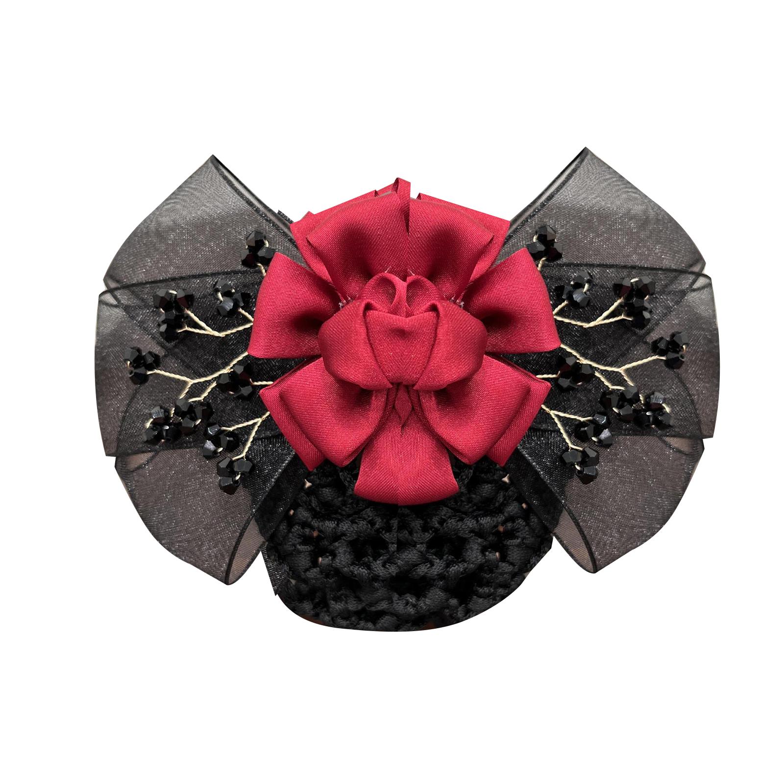 TOMTOP JMS Hair Snoods for Women Hair Clip Barrette With Net Chignon Hair Bun Cover Bow-knot Decor Hair Clip