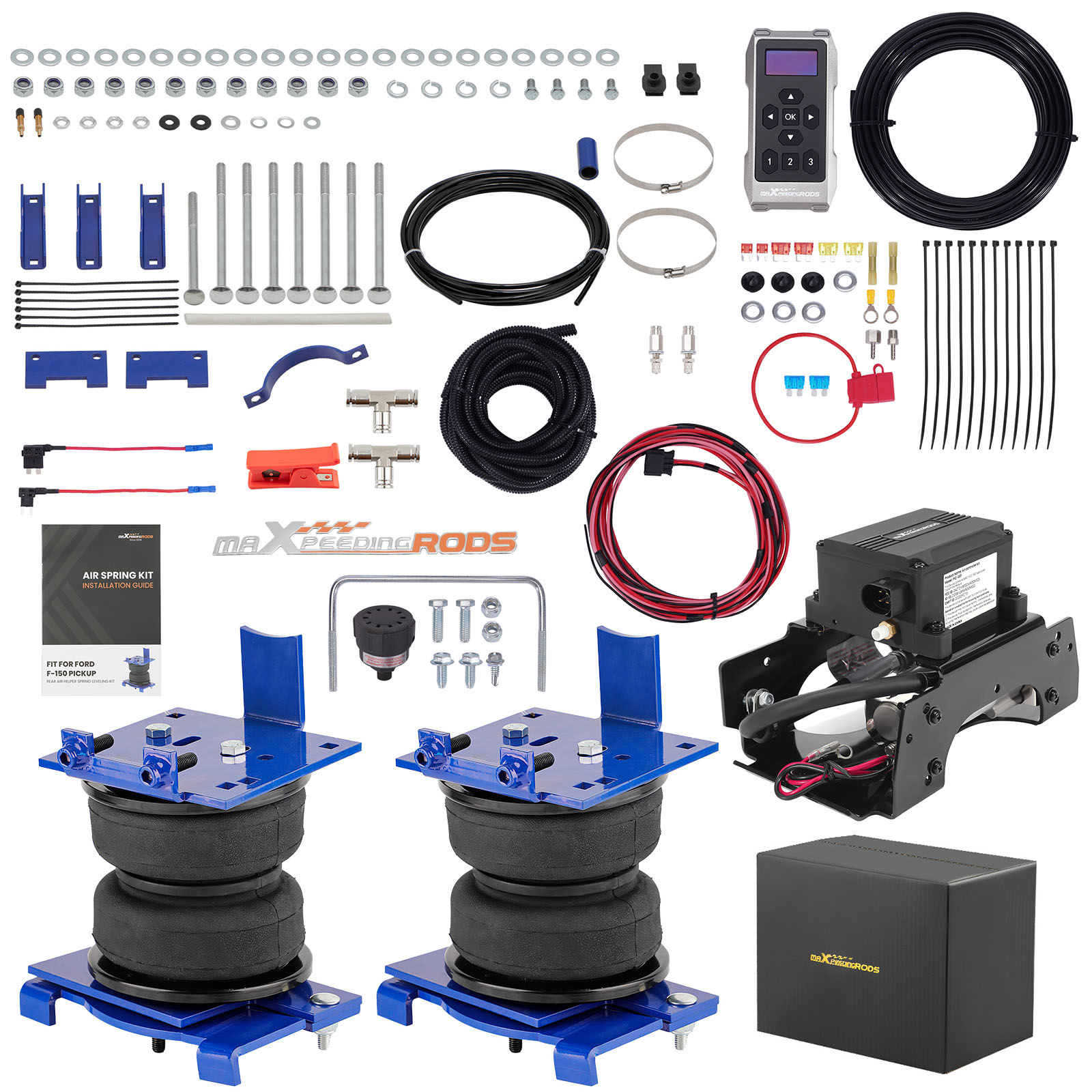 MaXpeedingrods Air Spring Kit + Wireless Air Controller Kit compatible for Ford F150 2WD 4WD 2004-2014