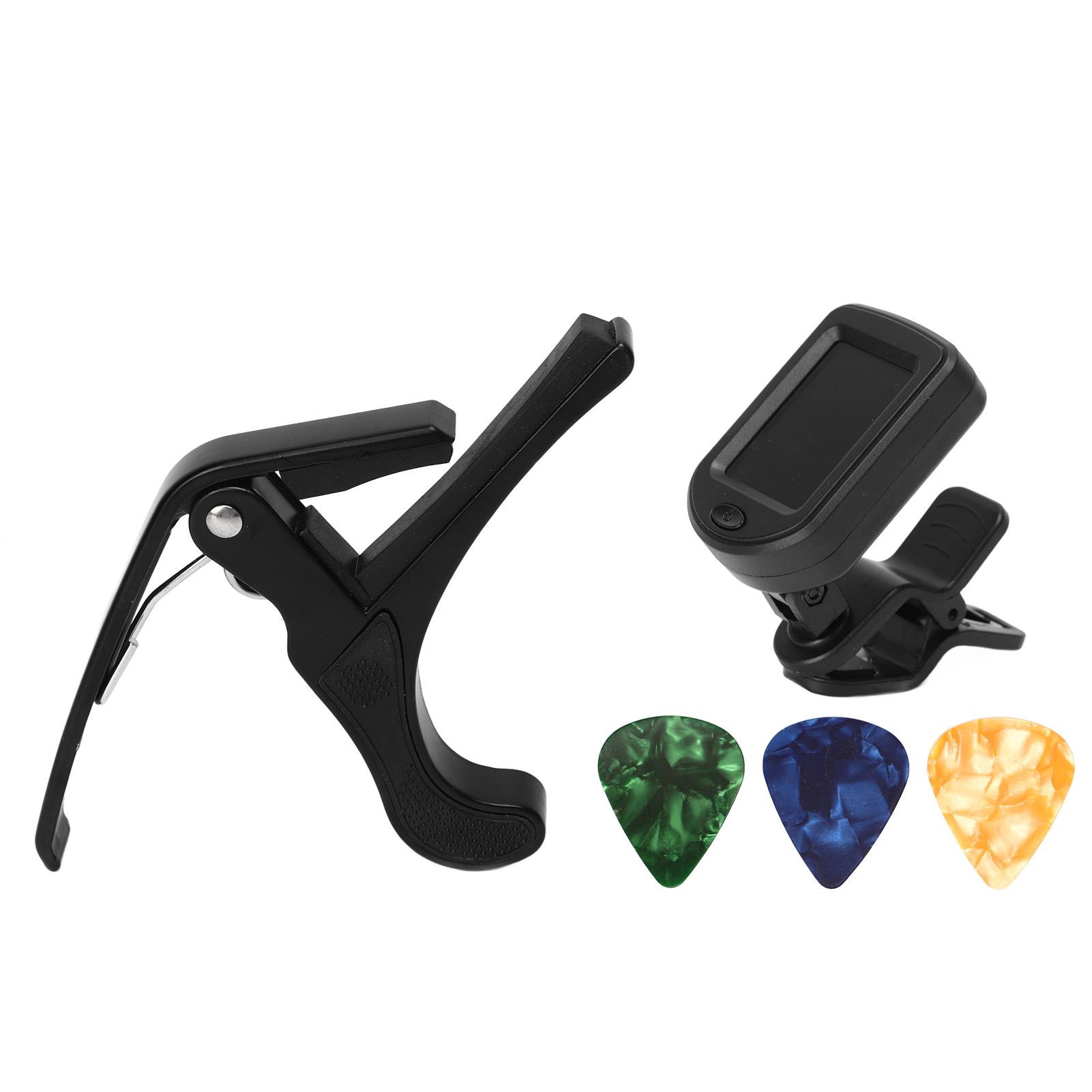 TOMTOP JMS Guitar Capo Pick Tuner Set LED Display Guitar Clear Backlight Reading Accessories Tuner Kit
