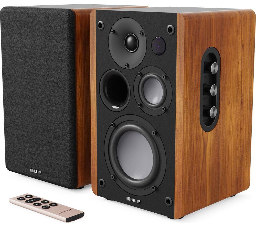 Majority D100 Bluetooth Bookshelf Speakers - Black & Wood, Brown,black