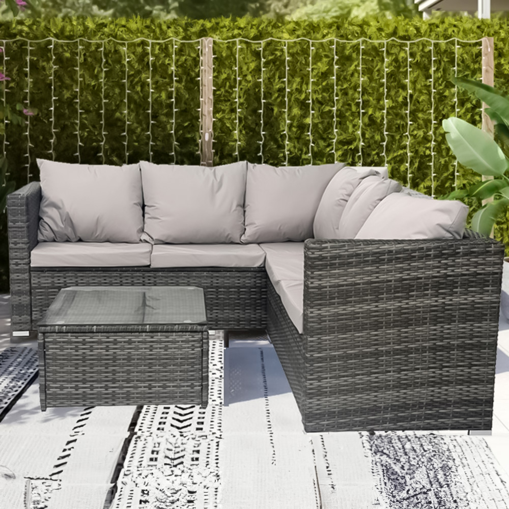 ALIVIO 5 Seater Rattan Corner Sofa Set, PE Rattan Garden Furniture Set with Coffee Table, Anti-UV Cushions for Indoor Outdoor
