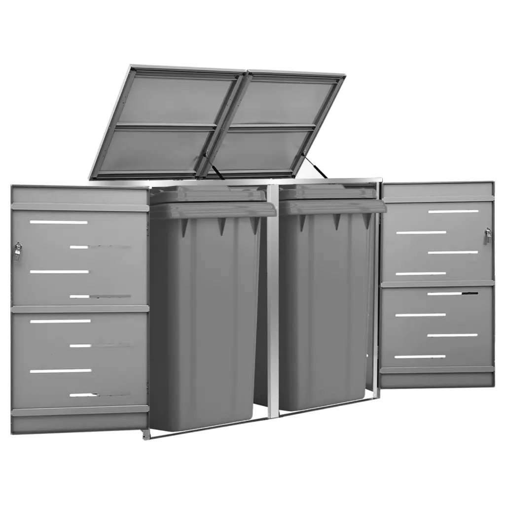 VidaXL Double Wheelie Bin Shed 138x77.5x115.5 cm Stainless Steel
