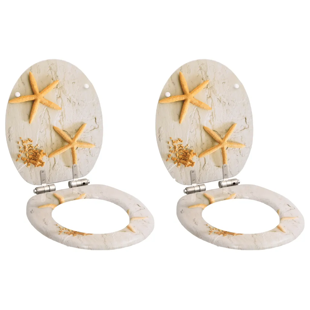 VidaXL WC Toilet Seats 2 pcs with Soft Close Lids MDF Starfish Design