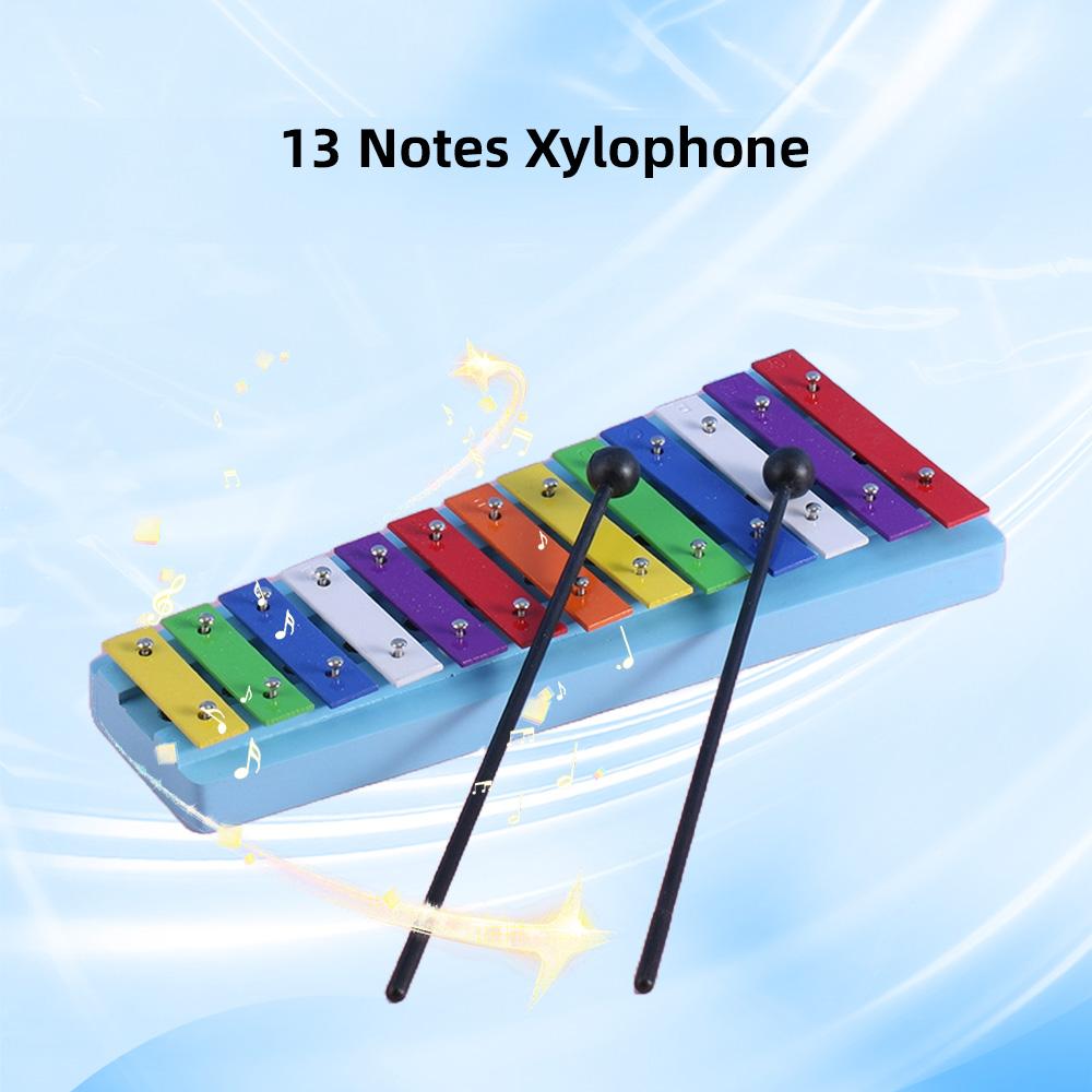 TOMTOP JMS 13 Notes Glockenspiel Xylophone Colorful Metal Keys Percussion Rhythm Handheld Musical Instrument blue