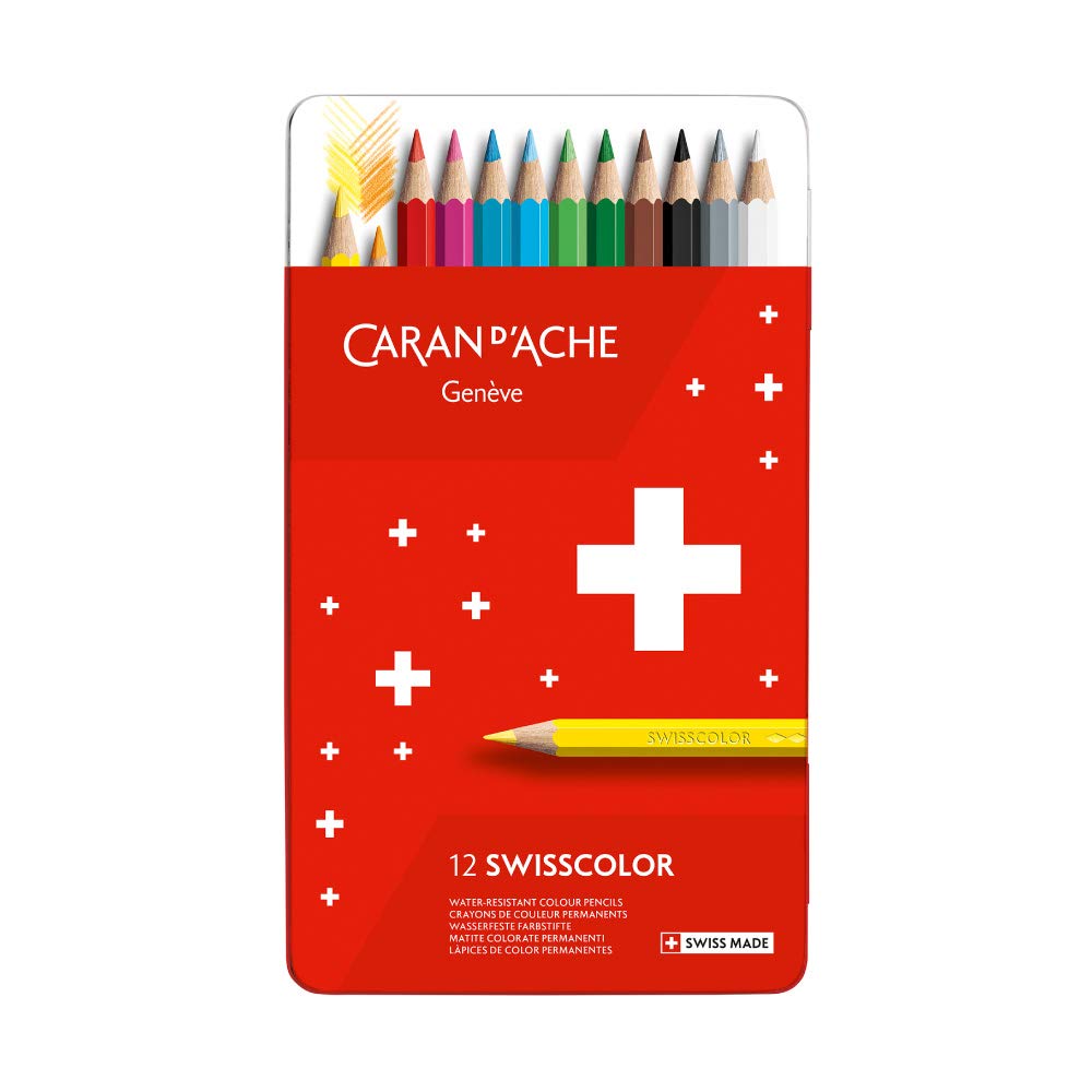 Caran D'Ache Swisscolor Water-Resistant Colour Pencil Tin (Pack of 12)