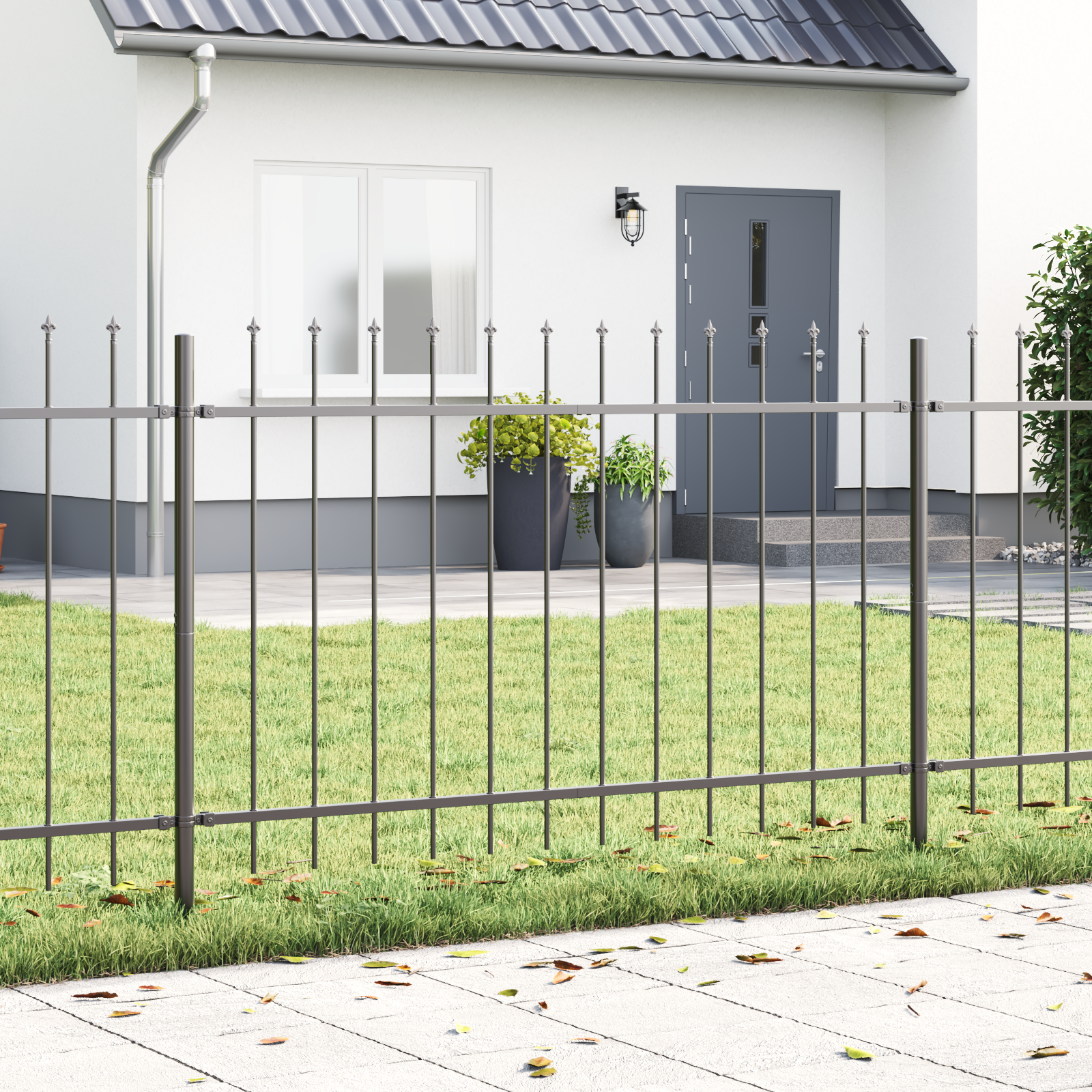 VidaXL Garden Fence with Spear Top Grey 8.5x1.2 m Steel, Grey