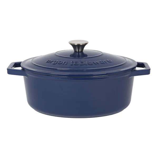 Argon Tableware Oval Cast Iron Casserole Dish With Self-Basting Lid - 4.68L - Midnight Blue
