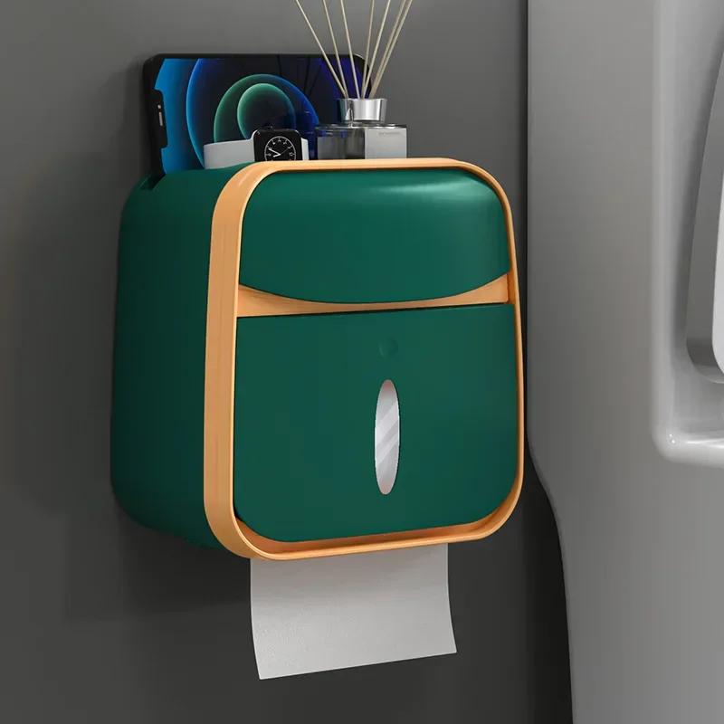 Bestbags Wall-Mounted Waterproof Toilet Paper Box No-Nail Toilet Tissue Box Free-Punch Tissue Box Toilet Paper Roll Paper Storage Rack