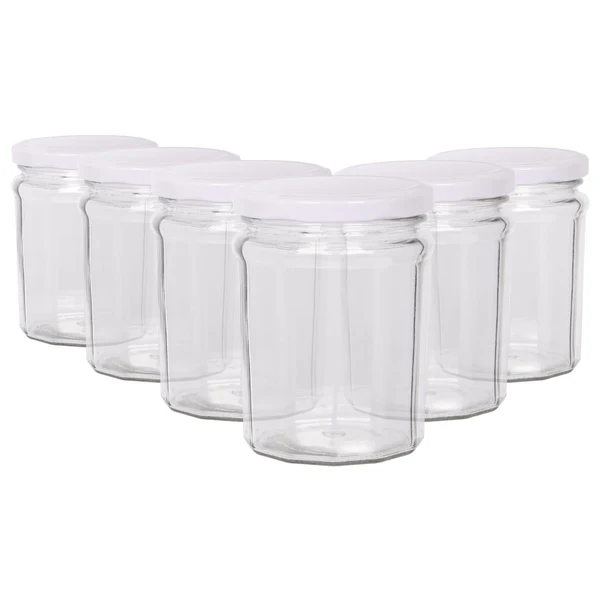 Argon Tableware 380ml Glass Jam Jars with Lids - Pack of 6 - White Lid