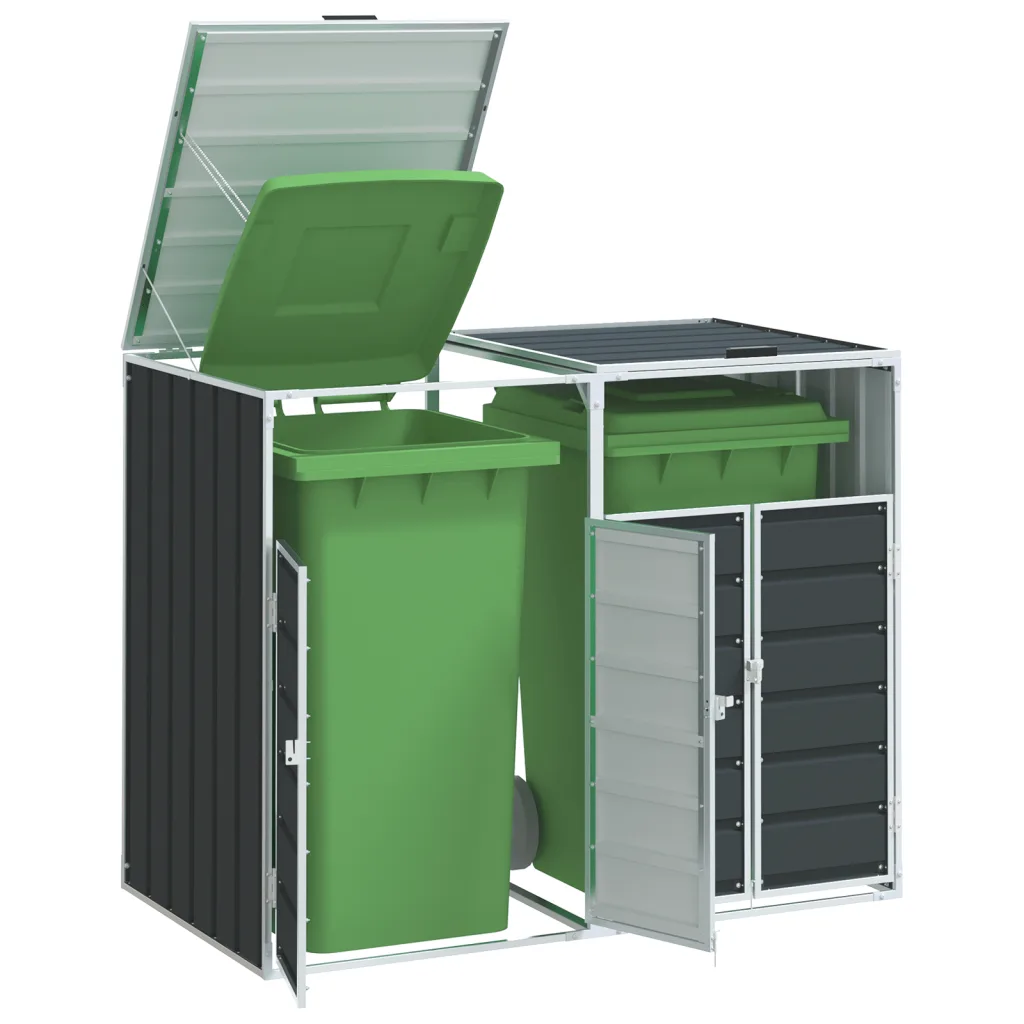 VidaXL Wheelie Bin Storage for Double Bins Garden Trash Cover Anthracite Steel