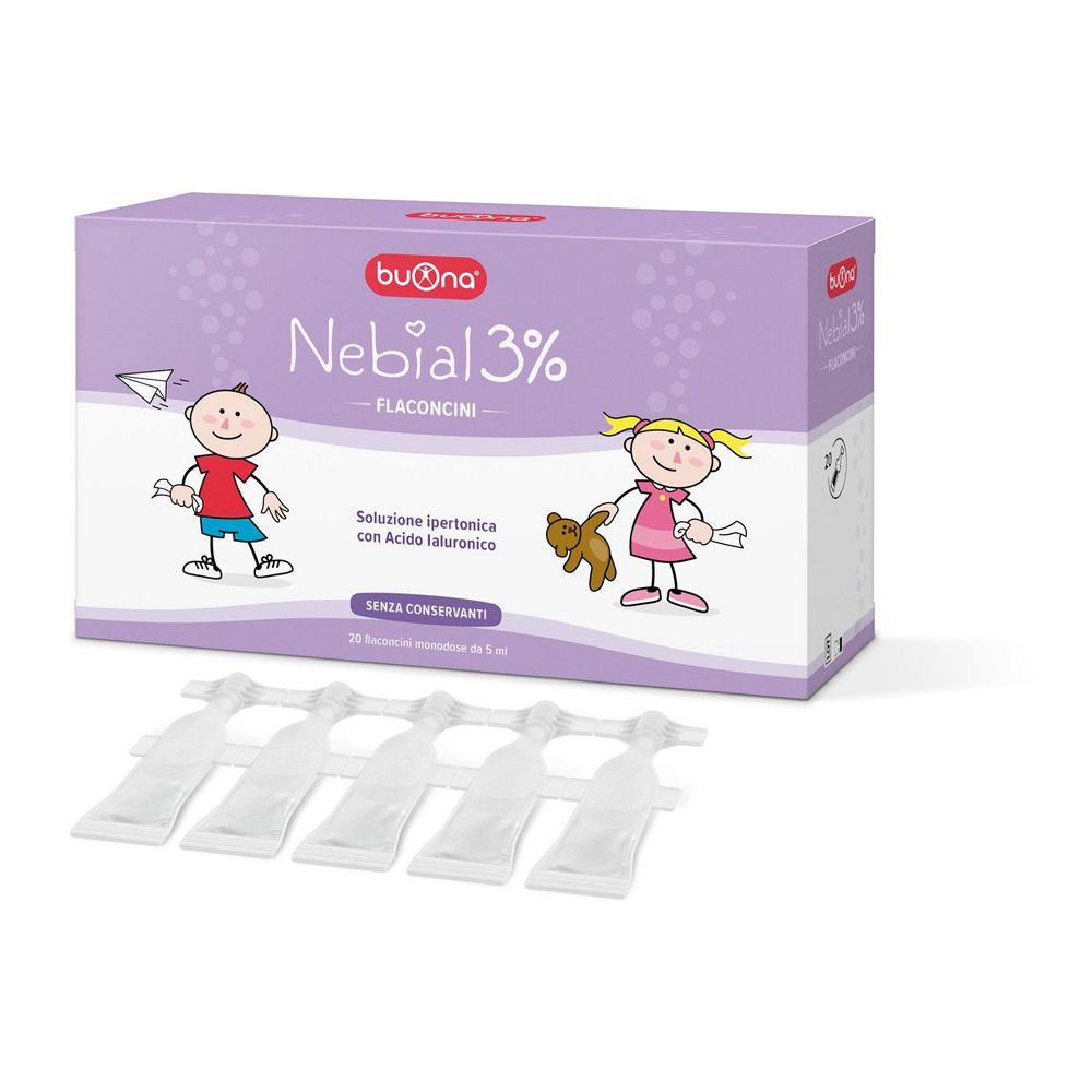Steve Jones Srl NEBIAL SOLUZIONE SALINA IPERTONICA DI SODIO CLORURO AL 3% CON ACIDO IALURONICO 20 FLACONCINI 5 ML