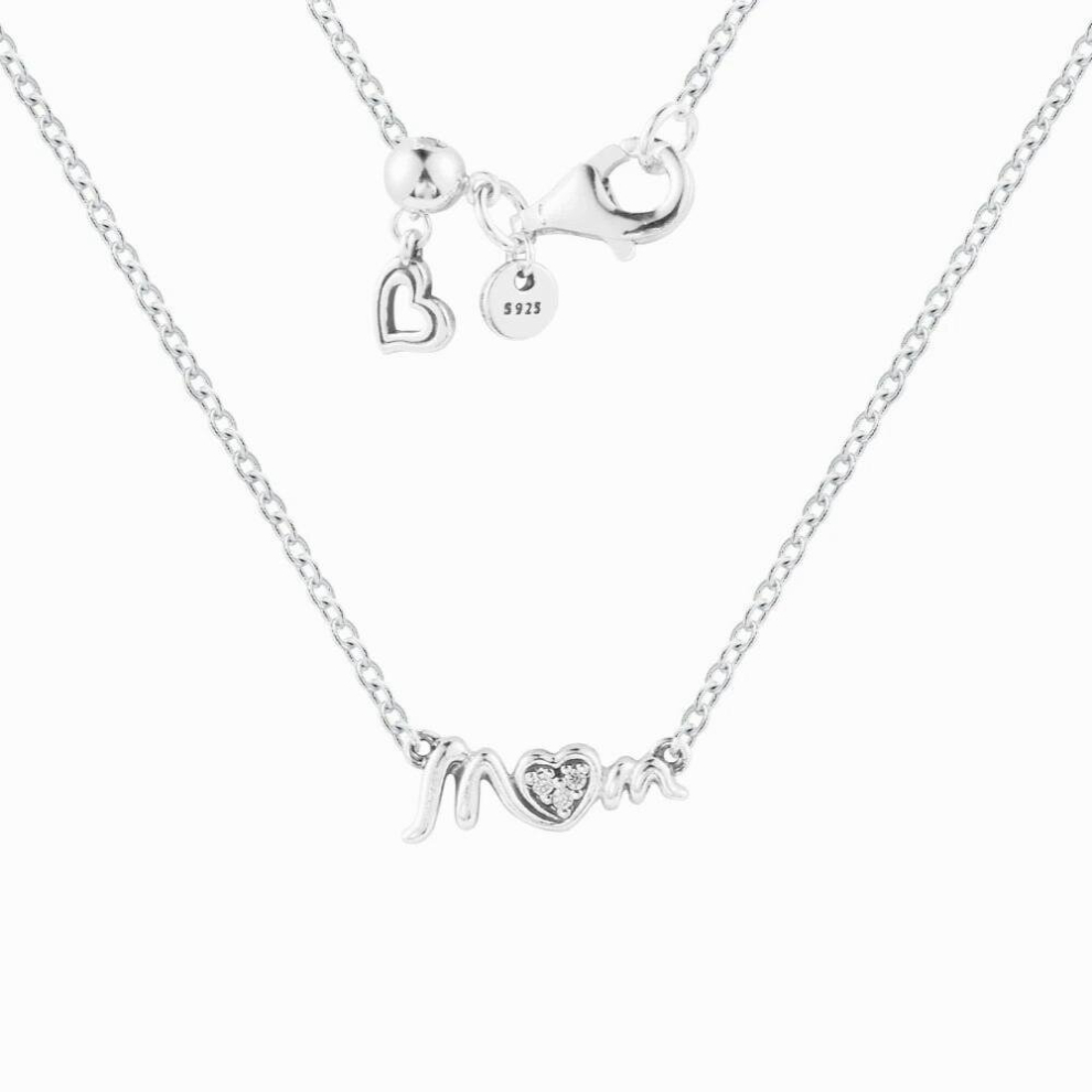 925 Sterling Silver Mum Pave Collier Pendant Necklaces for Women Jewelry Mothers Gift
