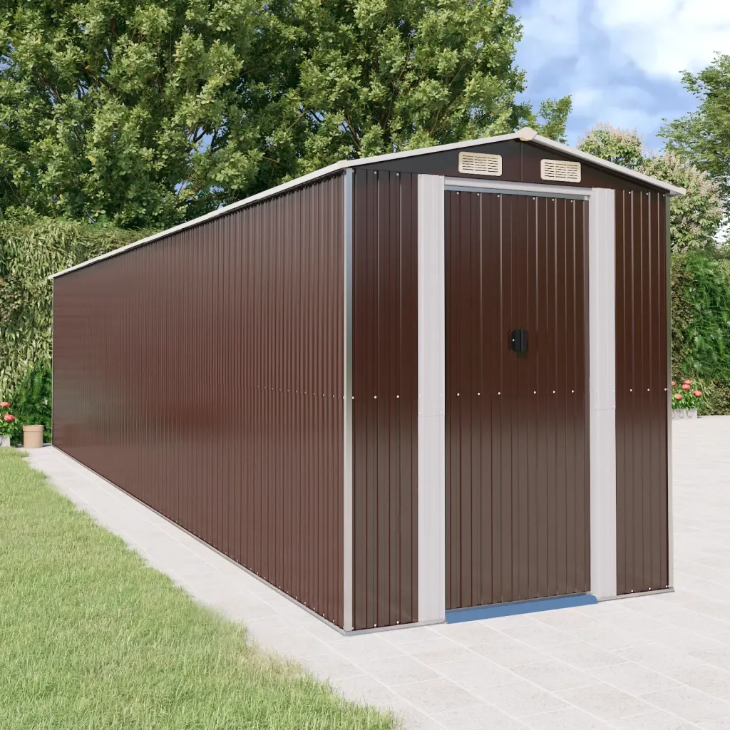 VidaXL Garden Shed Dark Brown 192x855x223 cm Galvanised Steel, Brown