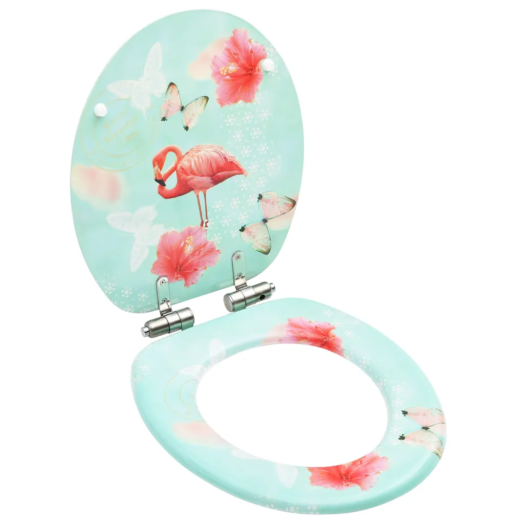 VidaXL WC Toilet Seat with Soft Close Lid MDF Flamingo Design